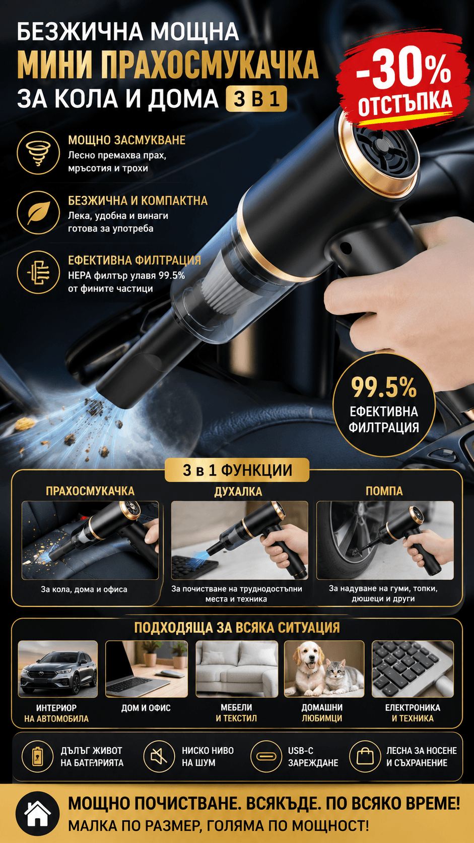 Безжична мини прахосмукачка VClean 2 в 1 — снимка 1