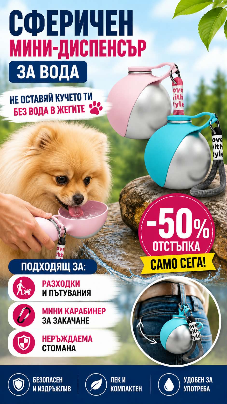 Преносима бутилка за вода от неръждаема стомана за домашни любимци