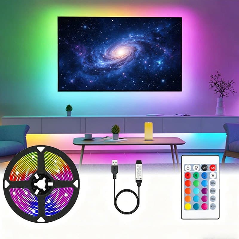 Самозалепваща RGB LED лента (5 м) с дистанционно